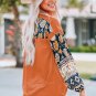 Brown Boho Floral Print Balloon Sleeve Top with Lace Details