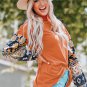 Brown Boho Floral Print Balloon Sleeve Top with Lace Details