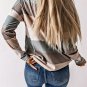 Green Color Block Ribbed Long Sleeve Top with Pocket