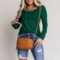 Green Lace Crochet V Neck Long Sleeve Top