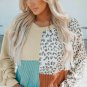 Leopard Patchwork Color Block Ribbed Long Sleeve Top