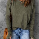 Green Solid Crew Neck Long Sleeve Long Sweatshirt