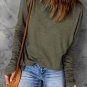 Green Solid Crew Neck Long Sleeve Long Sweatshirt