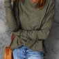 Green Solid Crew Neck Long Sleeve Long Sweatshirt