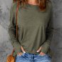 Green Solid Crew Neck Long Sleeve Long Sweatshirt