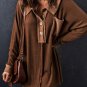 Brown Waffle Knit Buttoned Long Sleeve Top