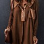 Brown Waffle Knit Buttoned Long Sleeve Top