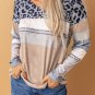 Apricot Leopard Color Block V Neck Top