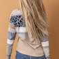 Apricot Leopard Color Block V Neck Top
