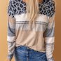 Apricot Leopard Color Block V Neck Top