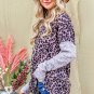 Leopard Print Drop Shoulder Patchwork Sleeve Top