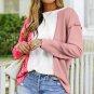 Pink Waffle Knit Exposed Seam Leopard Colorblock Print Top