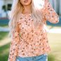 Orange Floral Knit Long Sleeve Top