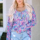 Multicolor Printed Wide Neck Thumbhole Sleeve Henley Top