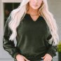 Green Expose Seam Detail Split Neck Long Sleeve Top