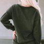 Green Expose Seam Detail Split Neck Long Sleeve Top