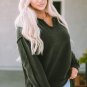 Green Expose Seam Detail Split Neck Long Sleeve Top