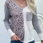 Leopard Patchwork Ribbed Color Block V Neck Top