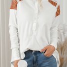 White Contrast Crochet Lace Henley Top