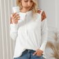 White Contrast Crochet Lace Henley Top