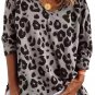 Gray Leopard Split Joint V Neck Long Sleeve Top