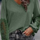 Green Crochet Lace Patch Raglan Sleeve Top