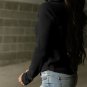 Black Trimmed Neckline Waffle Knit Henley Top