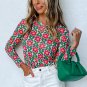 Fiery Red Retro Floral Print Stretchy Long Sleeve Top