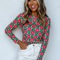 Fiery Red Retro Floral Print Stretchy Long Sleeve Top