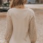 Light French Beige Lace Patch Sleeve Waffle Knit Top