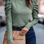 Green Buttoned Puff Long Sleeve Sheath Top