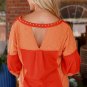 Fiery Red Studded V Neckline Exposed Seam Textured Knit Top