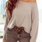 Beige Lettuce Cuffs Drop Shoulder Loose Ribbed Knit Top