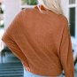 Brown Waffle Knit Button Contrast Trim Long Sleeve Top