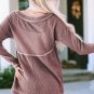 Pink Waffle Knit V Neck Long Sleeve Babydoll Top