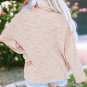 Pink Waffled Knit Long Sleeve V Neck Frayed Top