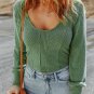 Green U Neck Textured Long Sleeve Top