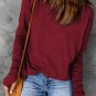 Fiery Red Solid Crew Neck Long Sleeve Top