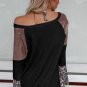 Black Sequin Patchwork Bell Sleeve V Neck Tunic Top