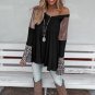 Black Sequin Patchwork Bell Sleeve V Neck Tunic Top