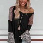 Black Sequin Patchwork Bell Sleeve V Neck Tunic Top