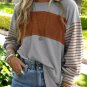 Gray Colorblock Striped Bishop Sleeve Top