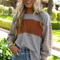 Gray Colorblock Striped Bishop Sleeve Top