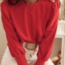 Fiery Red Button Tab Detail Long Sleeve Top