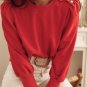 Fiery Red Button Tab Detail Long Sleeve Top