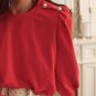 Fiery Red Button Tab Detail Long Sleeve Top