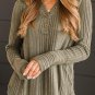 Jungle Green V Neck Buttoned Ribbed Knit Top