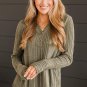 Jungle Green V Neck Buttoned Ribbed Knit Top
