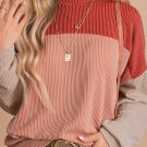 Fiery Red Color Block Long Sleeve Ribbed Loose Top