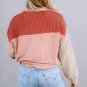 Fiery Red Color Block Long Sleeve Ribbed Loose Top